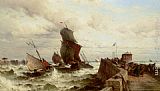 Ships Entering a Port in a Storm by Theodor Alexander Weber